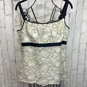 Ann Taylor Lace Camisole Cream with Black Edged Lace & Straps Fully Lined Shell